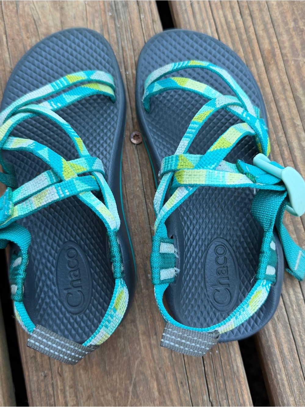 Chaco Z/1 Ecotread Kids Youth Size 12 Sport Hiking Water Sandals Blue Green